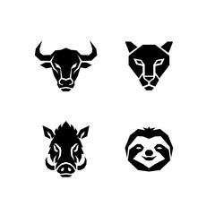 Fototapeta premium Bull, panther, wild boar, and sloth minimalist geometric animal head vector set