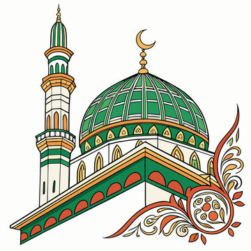 Highly Detailed Colorful Taziya Vector Illustration with Green, Gold, White and Red Decorations