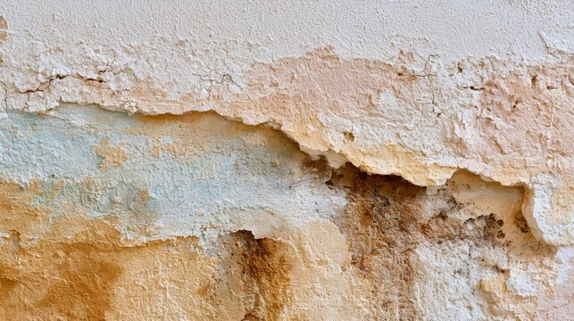 Damaged wall showing peeling paint and moisture stains in a home renovation setting