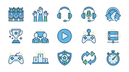 Collection of gaming and esports icons in blue and green. © fatkhul