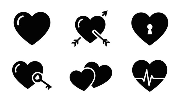 Black Heart Icons: Love, Romance, Connection, Keys, and Arrows