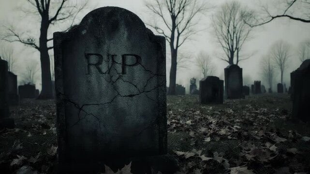 spooky graveyard in the night with fog