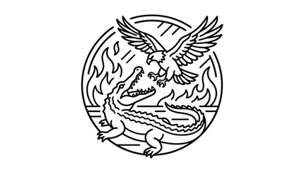 Obraz premium Dragon fighting with a bird creature.