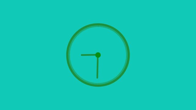 Minimalist analog clock animation with fast spinning hands on green background.