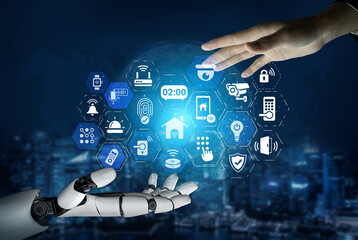 Obraz premium Artificial intelligence elevates smart home experiences, providing enhanced security and convenience. AI optimizes smart home systems for a modern, automated lifestyle. Entice