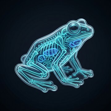 3D Translucent X-Ray Icon of a Frog Skeleton for Amphibian Biology and Veterinary Concept.