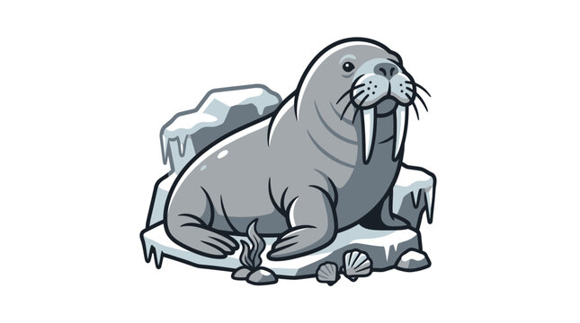 Large gray walrus on ice floe.