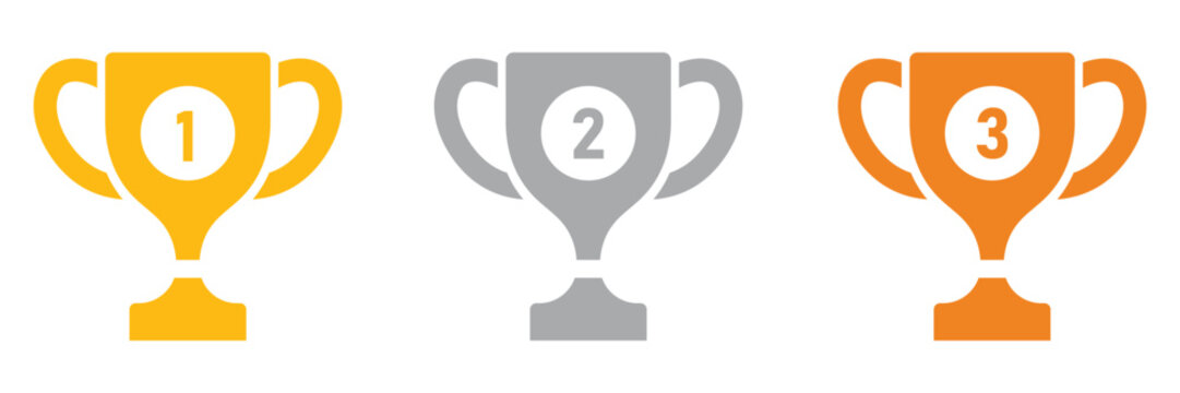 Golden silver bronze award trophies for first second third place