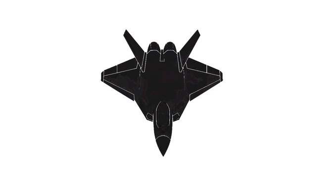 Minimal black silhouette icon, simple flat vector, bold black shape, no, no shading top view silhouette of a modern stealth fighter jet on a, flat icon style