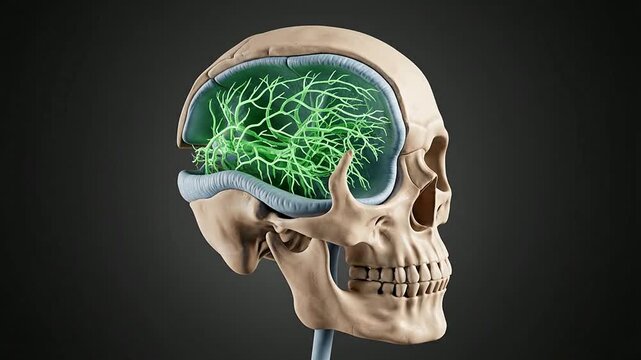 Exploded View Of The Human Cranium Showcasing Intricate Skull Layering And Neural Pathways Within The Brain