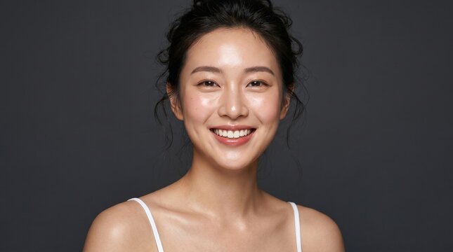 Medium Close-up Beauty Portrait of a Radiant Young Asian Woman with Natural Makeup