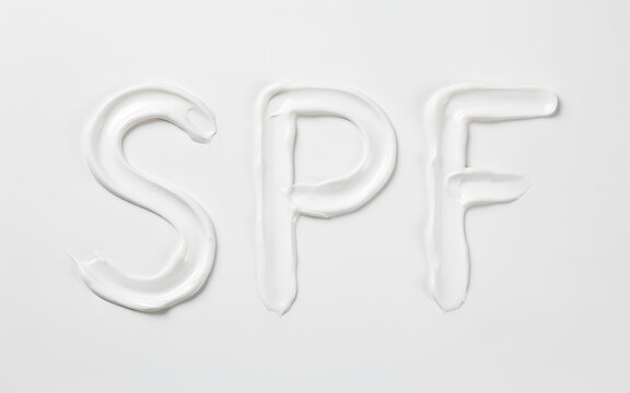 Sunscreen cream forming SPF letters on a bright surface during a studio shoot