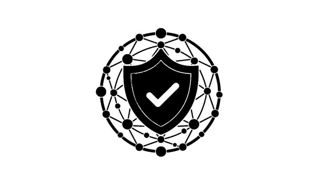 Minimal black silhouette icon, simple flat vector, bold black shape, no, no shading network security icon on a, flat icon style