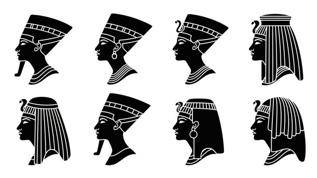 Profile Silhouette of Egyptian Queen or Goddess with Cobra Headdress and Traditional Wig