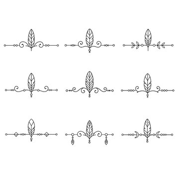 Boho feather line art text dividers, emotional freedom and lightness borders