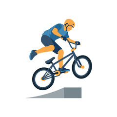 Naklejka premium BMX rider performing a stunt on a ramp, dynamic action illustration with cyclist jumping on bicycle