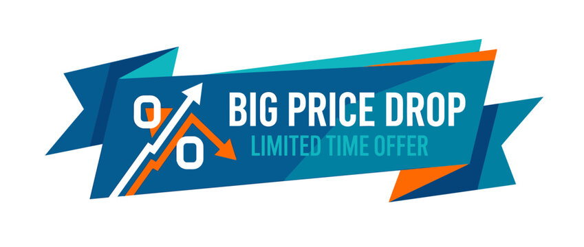 Big Price Drop Banner with Limited Time Offer Promotion Origami Ribbon