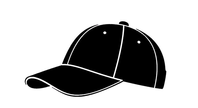 Minimal black silhouette icon, simple flat vector, bold black shape, no, no shading black baseball cap icon on a, flat icon style