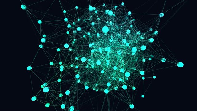 Seamless 4K loop of a glowing thermal neural network of sphere nodes firing and connecting in a seamless plexus with cinematic depth. Ideal for futuristic background, website background. 4K UHD.