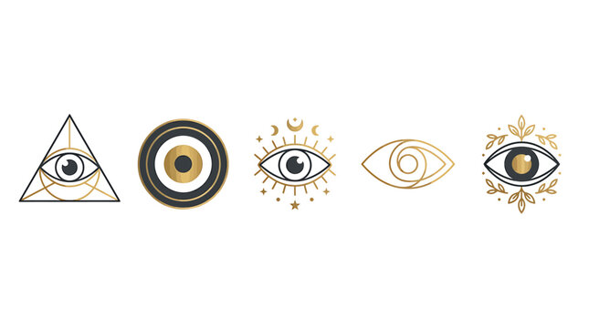 All seeing eye mystical symbols collection.