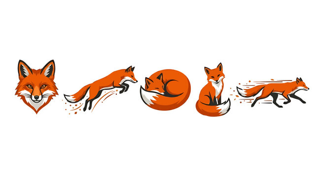Collection of red fox animal graphics.