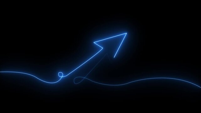 Neon blue glowing arrow sign on black background Neon up direction arrow icon animation with neon arrow on black background