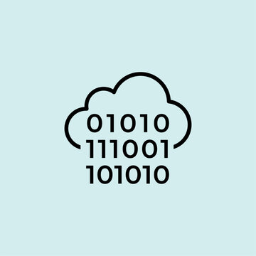 A bold line icon of a cloud containing binary code (0101), representing AI data storage and cloud computing.
