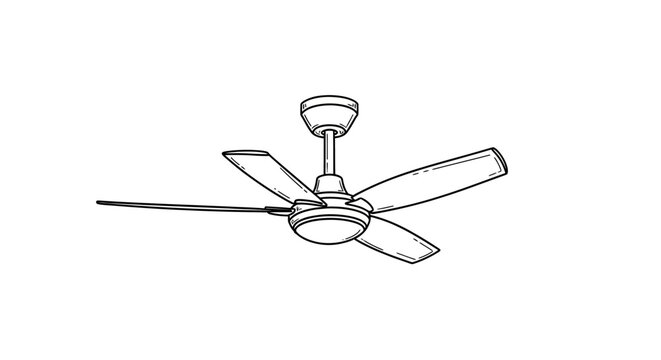 Modern ceiling fan with four blades and light fixture.