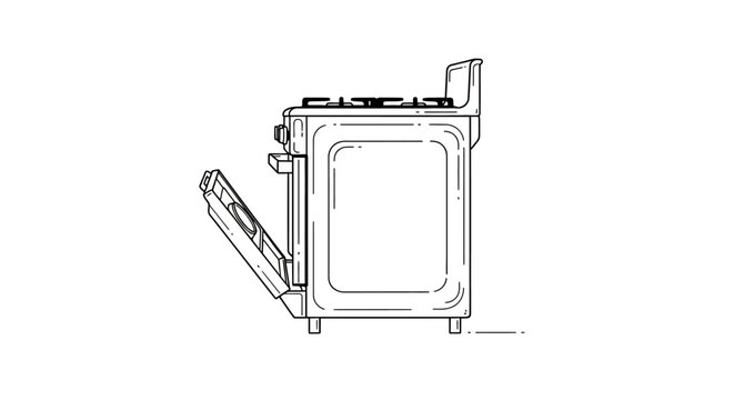 Stainless steel gas stove with open oven door.