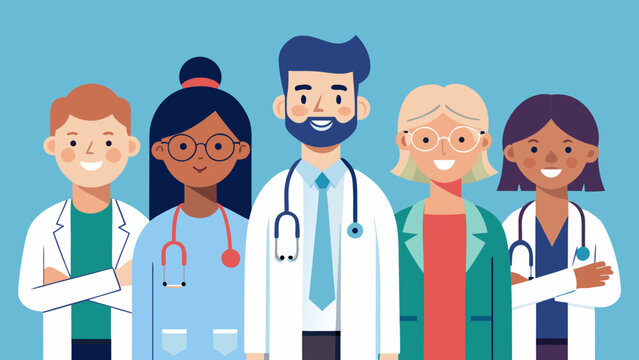 Diverse group of professional healthcare workers standing together