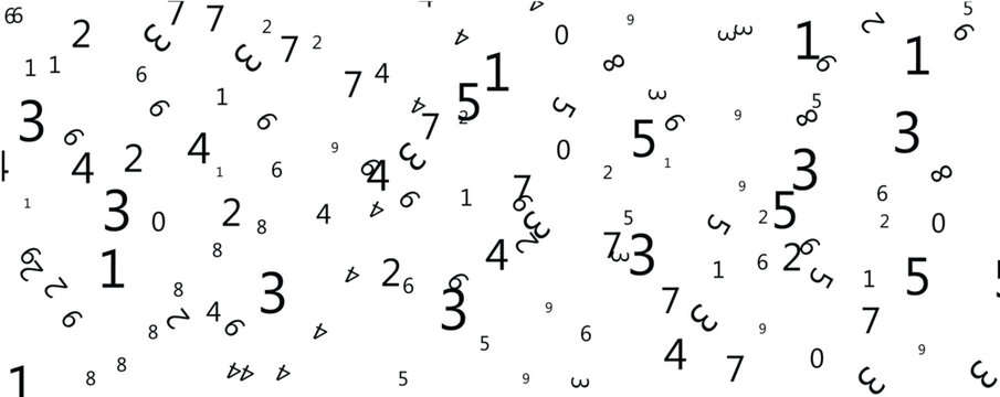 falling colorful messy numbers. math study concept with flying digits. posh back to school mathematics banner on white background. 