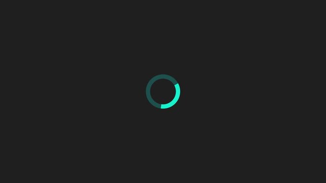 Minimalist animated circle loading icon with teal glow on dark background, clean motion graphic loop, progress indicator concept for web and apps