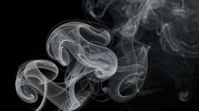 Abstract white smoke swirling against dark background with delicate patterns and flowing shapes
