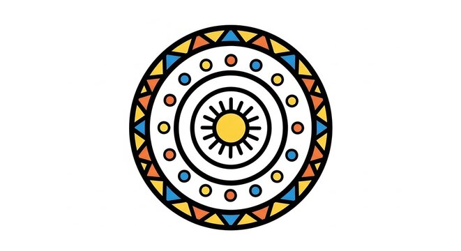 Mandala pattern with sun center and tribal borders