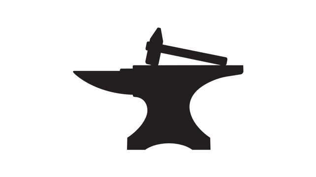 Black silhouette of a metal anvil and a hammer tool