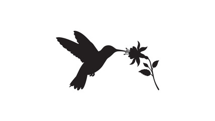 Black silhouette of a hummingbird flying to a flower © rockbd