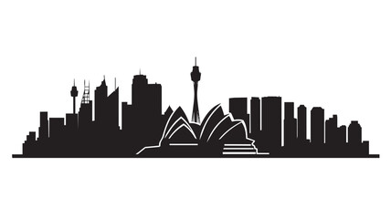 Black silhouette of sydney city skyline with famous buildings © rockbd