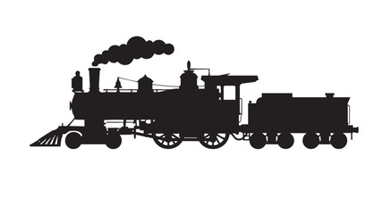 Black silhouette of an old steam locomotive train © rockbd