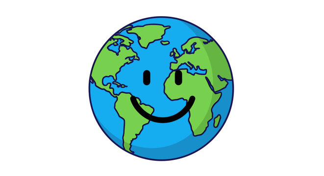Cartoon globe with a friendly smiling face.