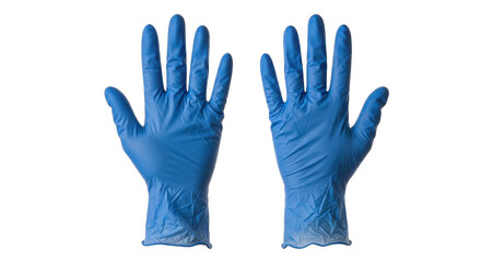 Fototapeta premium Pair of blue nitrile medical gloves for safety and hygiene isolated on transparent background