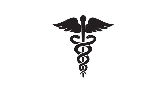 Black caduceus medical symbol with snakes and wings