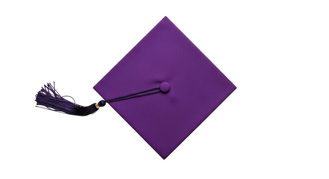 Purple graduation cap with a tassel isolated on transparent background