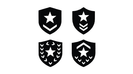 Fototapeta premium Four black shield logos with white star and chevron designs