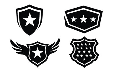 Fototapeta premium Collection of four military style shield logos with stars and wings