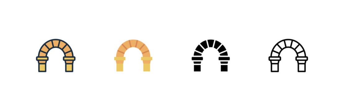 Stone Arch Icon Set Architecture Ancient Structure Building