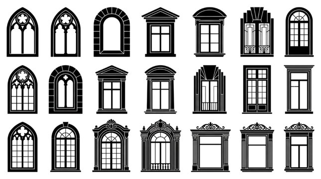 Architectural Gothic and Classical Window Elevation CAD Symbol Collection Vector Blocks