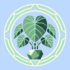Obraz premium A geometric green houseplant sits inside a circular frame