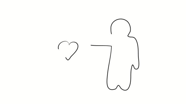 A loving person, love. Valentine's Day. Contour drawing, silhouett animation. Continuous line. Isolated on white. Video 4k object illustration self-drawing. Object construction. Minimalist continuous 