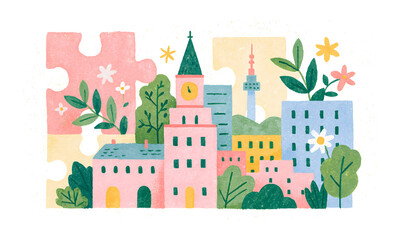 Fototapeta premium puzzle peices, hand-painted gouache texture, sophisticated children's publishing artwor