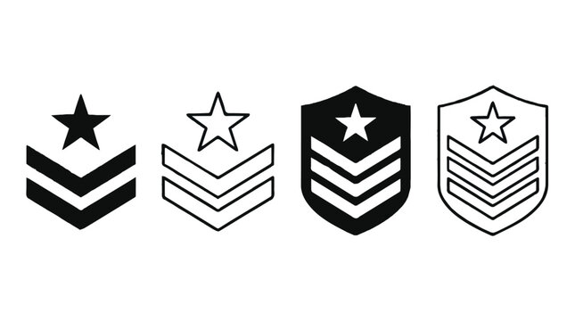 Military rank insignia badges with stars and chevrons